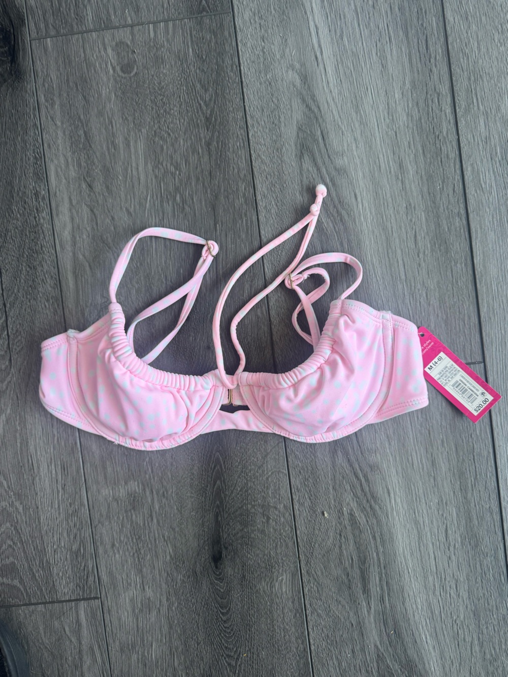 nwt Xhilaration Pastel Pink Polka Dot Bikini Top M 4 6 new underwire